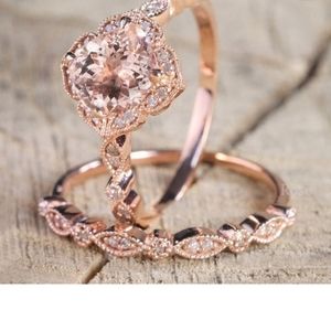 2pcs Exquisite Fashion 18K Rose Gold Natural 2.8CT Square Diamond CZ Rings